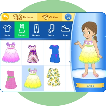 ABCMouse customizable avatar feature with clothing options for children