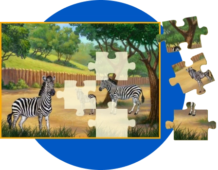 ABCMouse puzzle with zebras in a nature scene to develop problem-solving skills