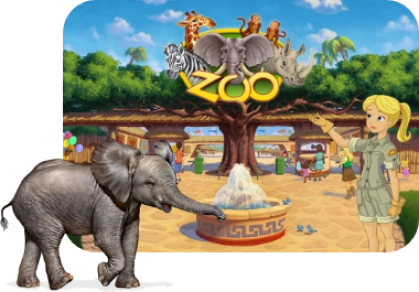 ABCMouse interactive zoo with elephants and zookeeper teaching children about animals