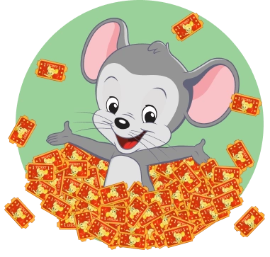 ABCMouse mascot collecting tickets as rewards for learning activities